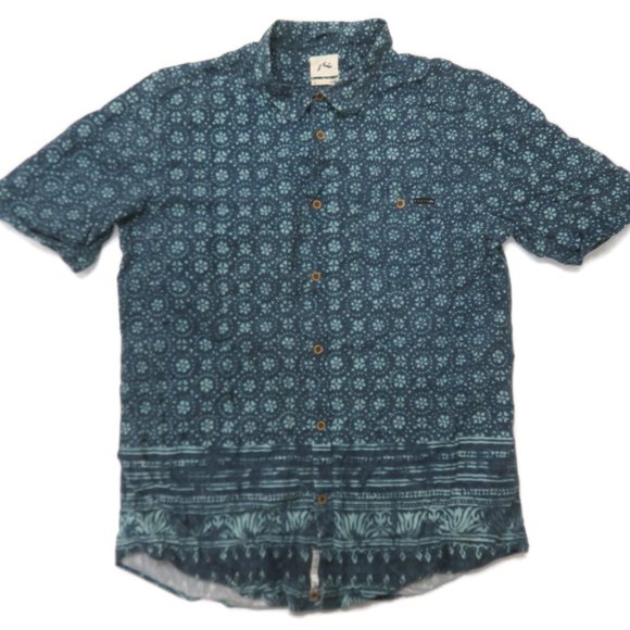 Rusty Mens Button Front Shirt Blue Hawaiian Cotton - Picture 1 of 6